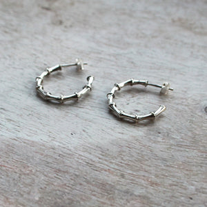 RE-01 SILVER BAMBOO HOOP EARRINGS