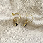 Load image into Gallery viewer, NVE-05 Gold Hoop Earrings with Black Onyx Drop Charm
