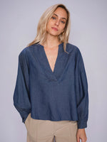 Load image into Gallery viewer, MosMosh Yen Denim Blouse Dark Blue
