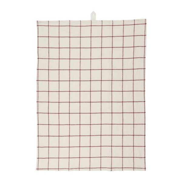 COTTON TEA TOWEL LARGE NATURAL AND RED CHECK