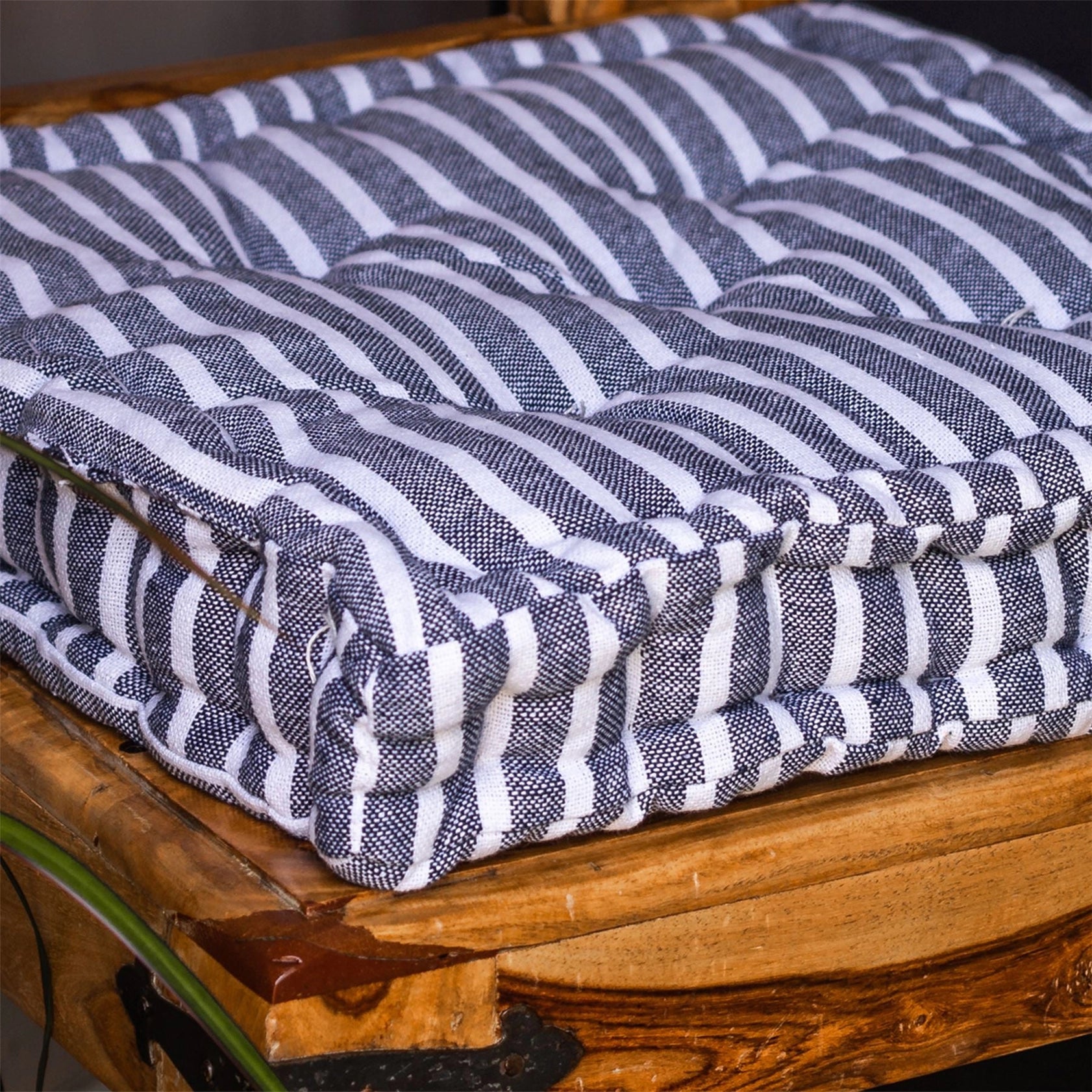 SEAT PAD CUSHION FRENCH NAVY STRIPE COTTON