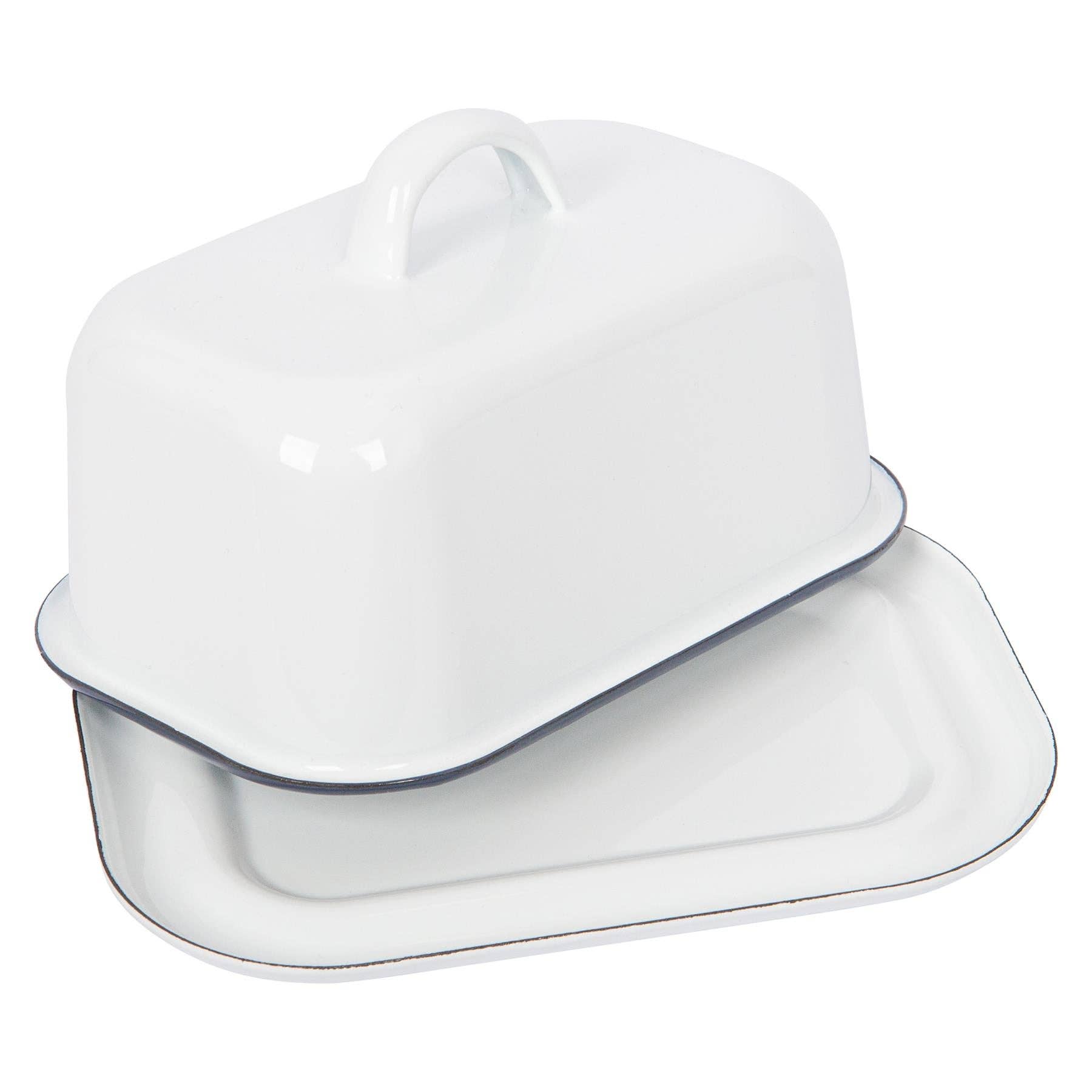White and Navy Enamel Butter Dish