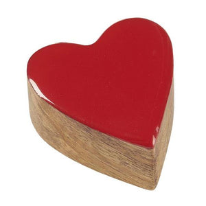 MANGO WOOD HEART DECORATION WITH RED FRONT