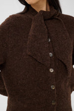 Load image into Gallery viewer, Part Two Chanie Chocolate Brown Tie Neck Cardigan
