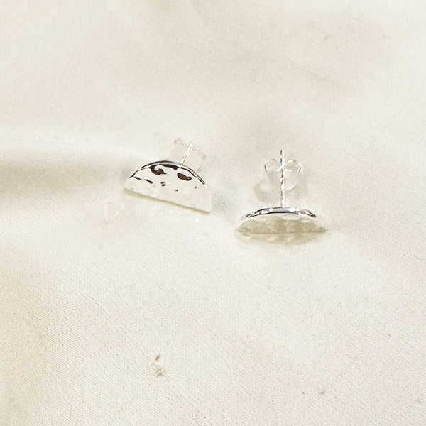 KSE-54 Silver Hammered Semi Circle stud Earrings