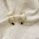 Load image into Gallery viewer, NVE-05 Gold Hoop Earrings with Black Onyx Drop Charm
