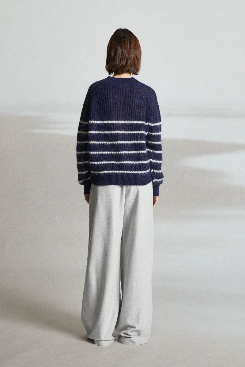 Mat De Misaine Teck Striped Jumper Navy Calcaire