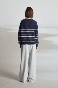 Mat De Misaine Teck Striped Jumper Navy Calcaire