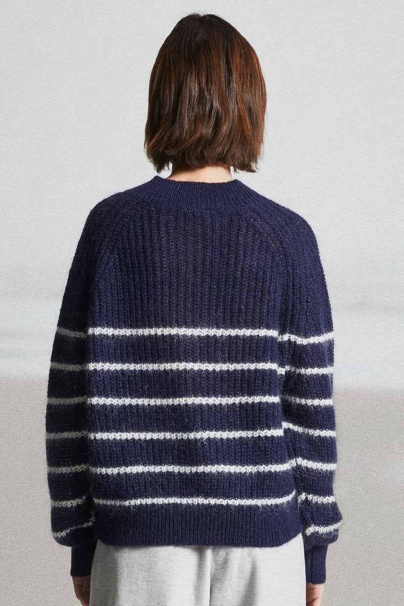 Mat De Misaine Teck Striped Jumper Navy Calcaire
