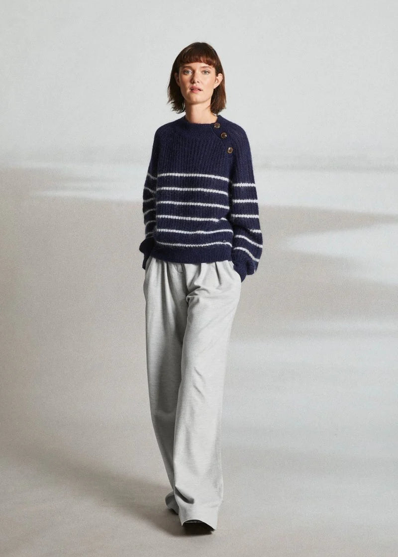 Mat De Misaine Teck Striped Jumper Navy Calcaire