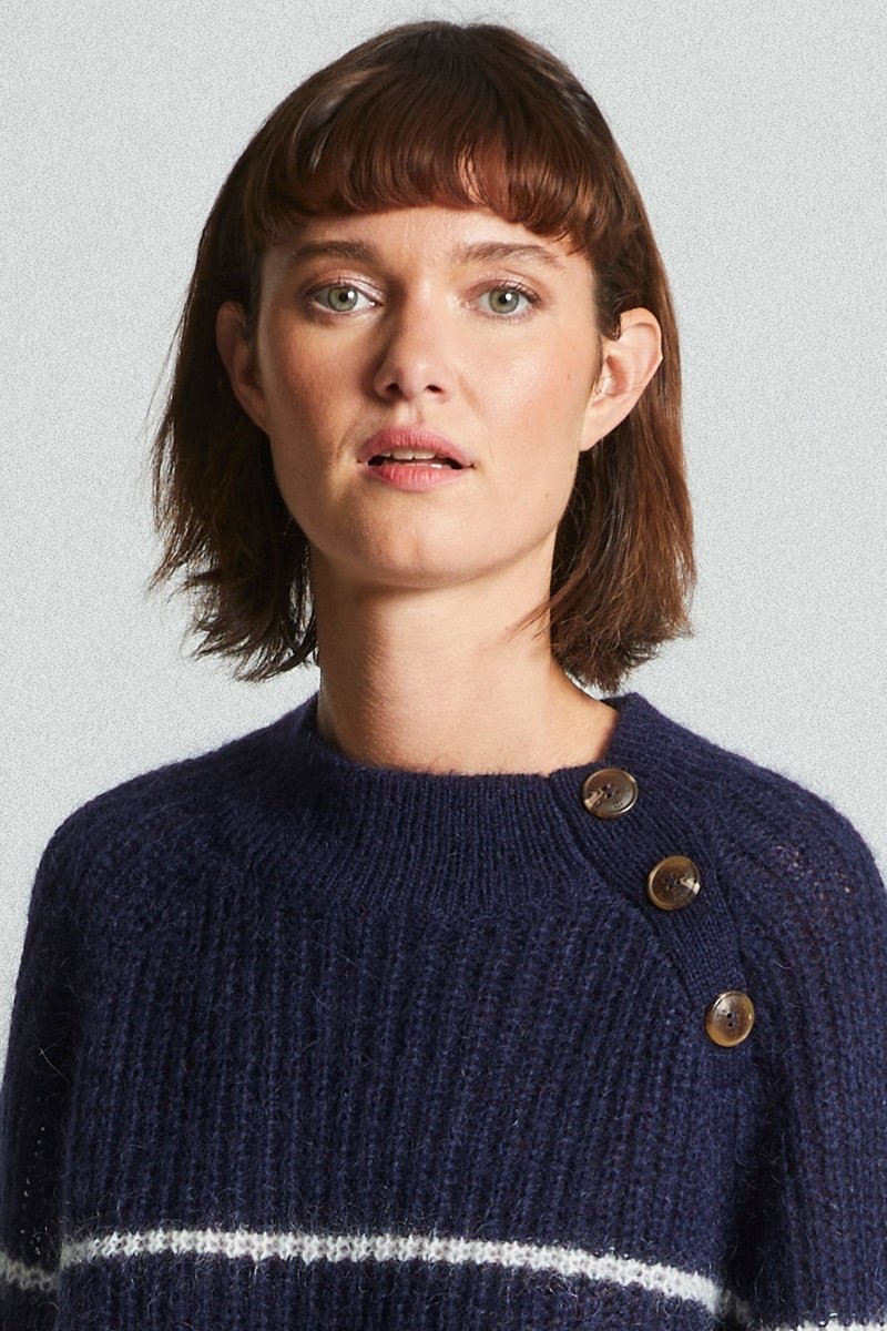 Mat De Misaine Teck Striped Jumper Navy Calcaire