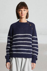 Mat De Misaine Teck Striped Jumper Navy Calcaire
