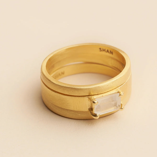 Tami Gold Rings Stacking Three With Rainbow Moonstone