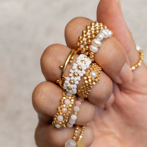 PEARL AND WOVEN GOLD RING