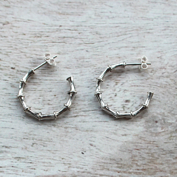 RE-01 SILVER BAMBOO HOOP EARRINGS