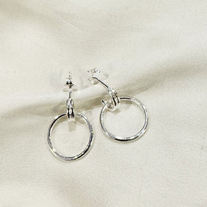 KSE-43 Silver Front Facing Hoop Drop Earrings