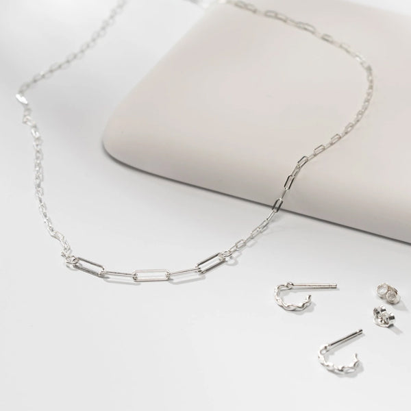 2263 SILVER PAPERCLIP CHAIN NECKLACE SHORT