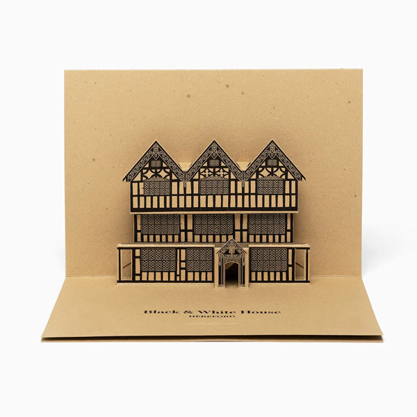 BLACK AND WHITE HOUSE HEREFORD POP UP GREETINGS CARD