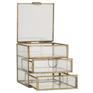 GLASS AND METAL CHEST WITH DRAWERS