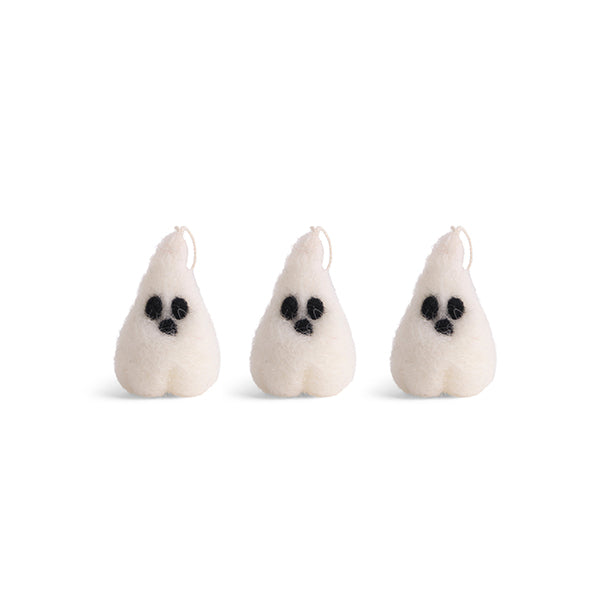 SMALL FELT GHOSTS SET OF THREE DECORATIONS