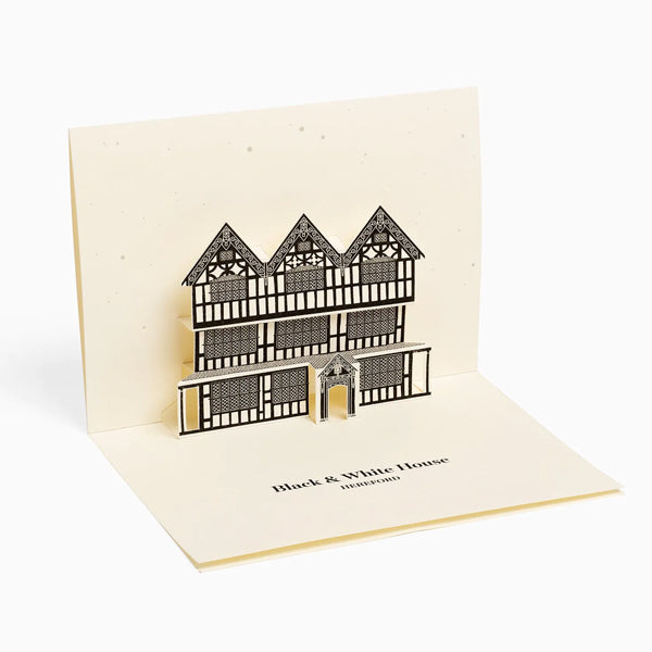 BLACK AND WHITE HOUSE HEREFORD POP UP GREETINGS CARD