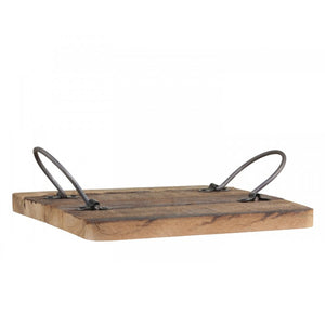 WOODEN TRAY WITH METAL HANDLES