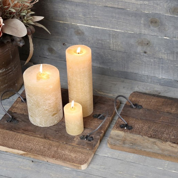 WOODEN TRAY WITH METAL HANDLES