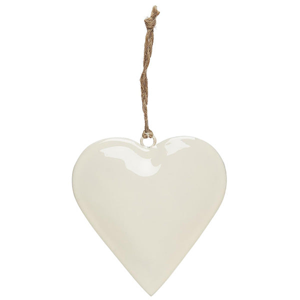 WHITE METAL HEART DECORATION WITH JUTE HANGING