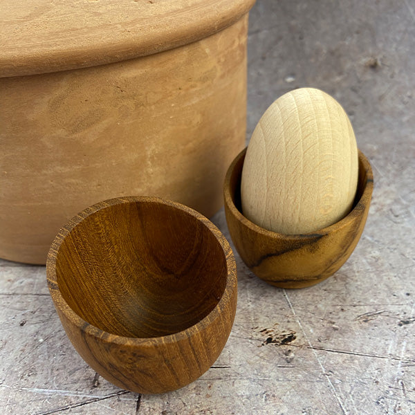 HAND CARVED TEAK WOODEN EGG CUP