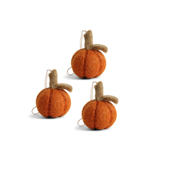 SMALL FELT PUMPKINS SET OF THREE DECORATIONS