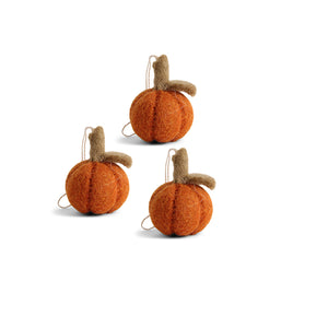 SMALL FELT PUMPKINS SET OF THREE DECORATIONS