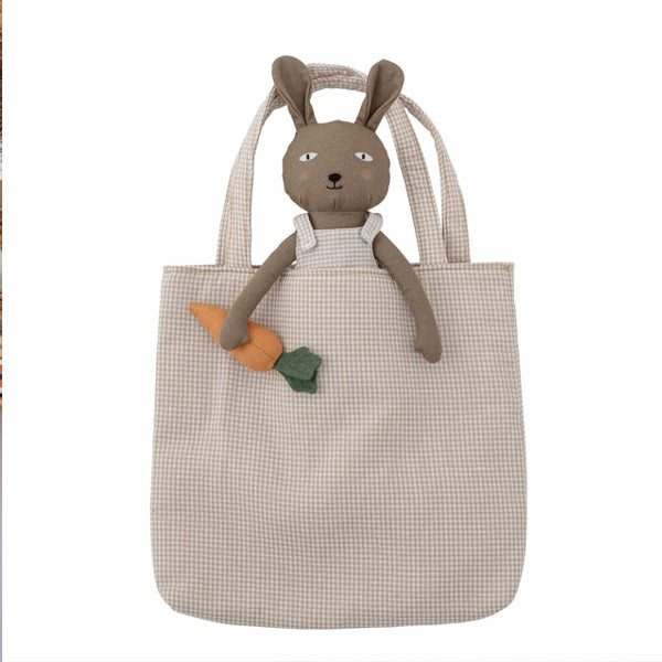 COTTON AND LINEN RABBIT SOFT TOY AND BAG