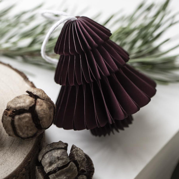 SMALL PAPER TREE DECORATION DARK RED