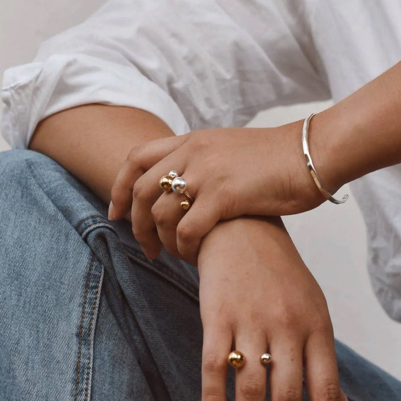 GOLD PLATED STERLING SILVER DUAL BALL RING
