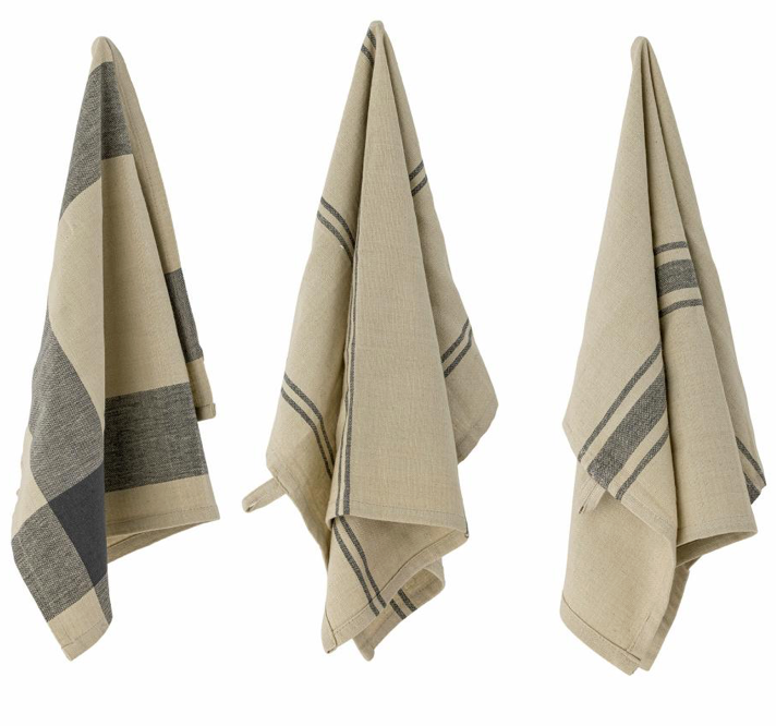 COTTON TEA TOWELS NATURAL AND BLUE 3 DESIGNS