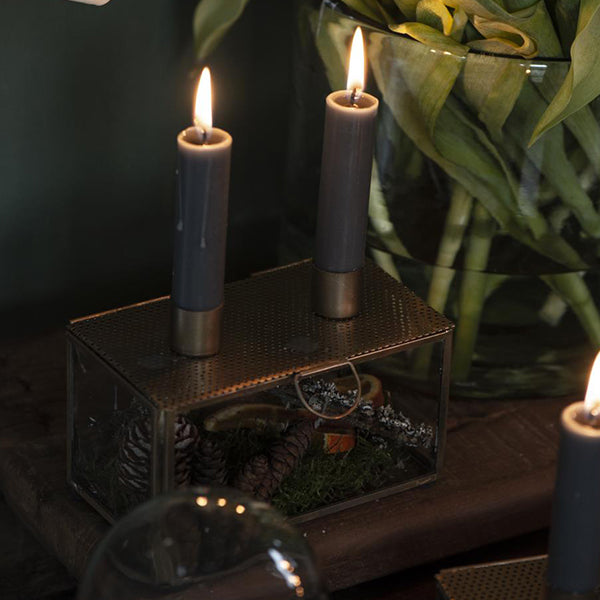 METAL CANDLE HOLDER WITH LID GLASS BOX