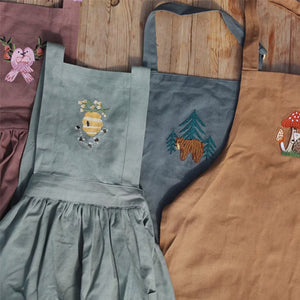 CHILDREN'S APRON WITH BEAR & TREES EMBROIDERY
