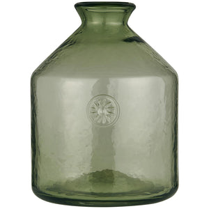 GREEN GLASS BOTTLE WITH FLOWER EMBLEM DESIGN LARGE