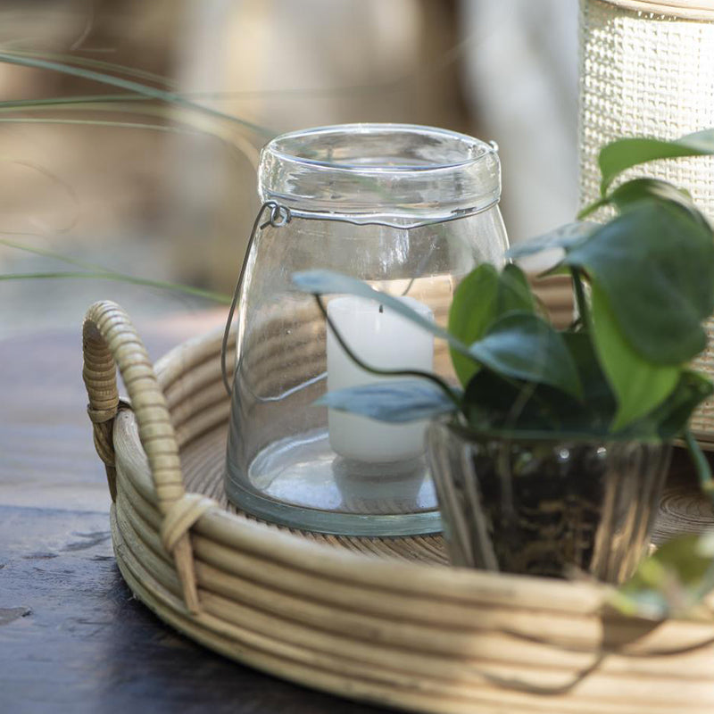 GLASS HURRICANE LANTERN WITH HANDLE