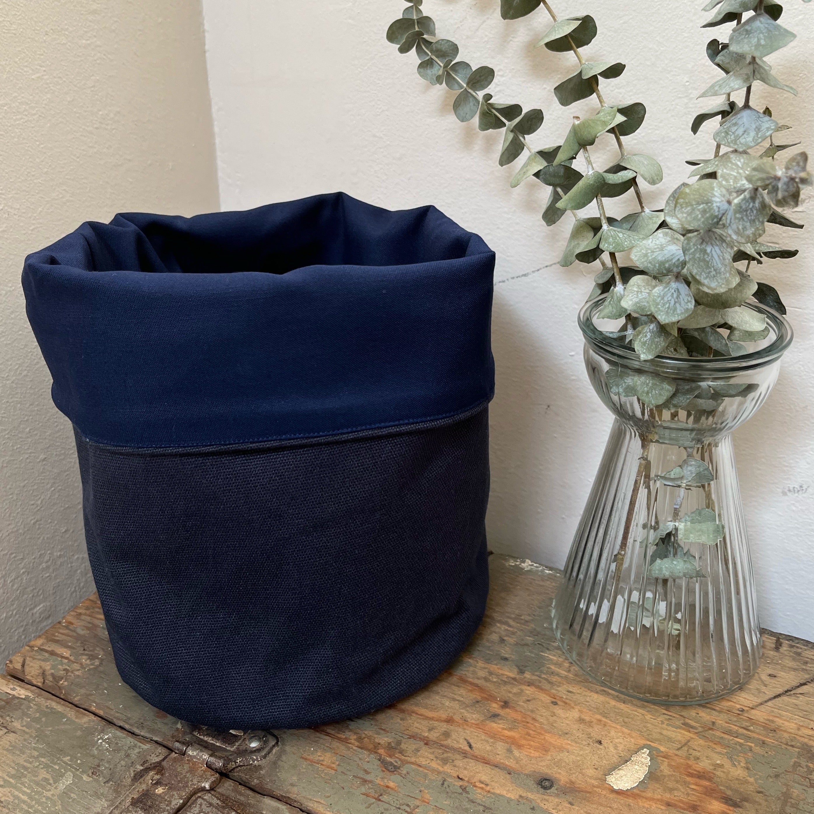 COTTON & LINEN ROLL DOWN STORAGE BAG NAVY