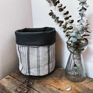 COTTON & LINEN ROLL DOWN STORAGE BAG STRIPES GREY