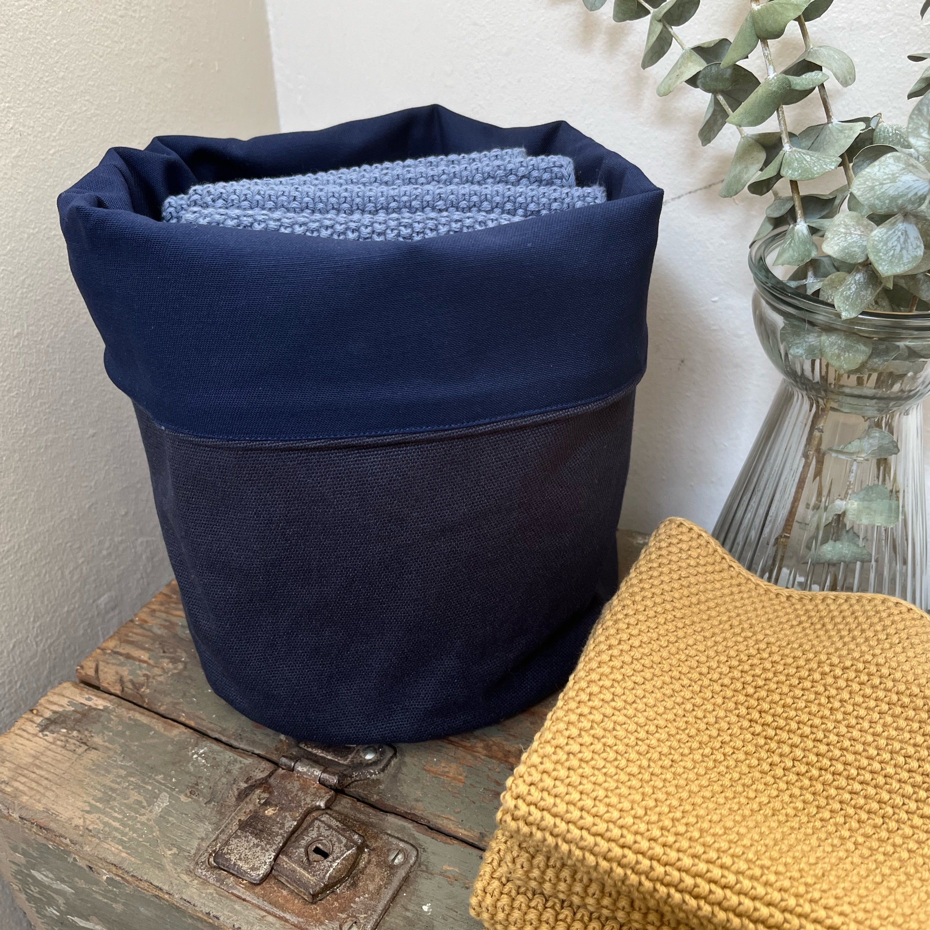 COTTON & LINEN ROLL DOWN STORAGE BAG NAVY