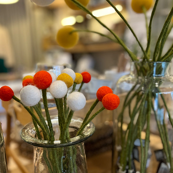 FELT BALL FLOWER ON WIRE STEM SMALL colours available