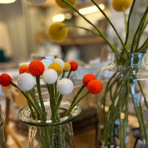 FELT BALL FLOWER ON WIRE STEM SMALL colours available