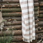 Load image into Gallery viewer, LARGE HAMMAM TOWEL WITH FRINGES BURNT ROSE STRIPE
